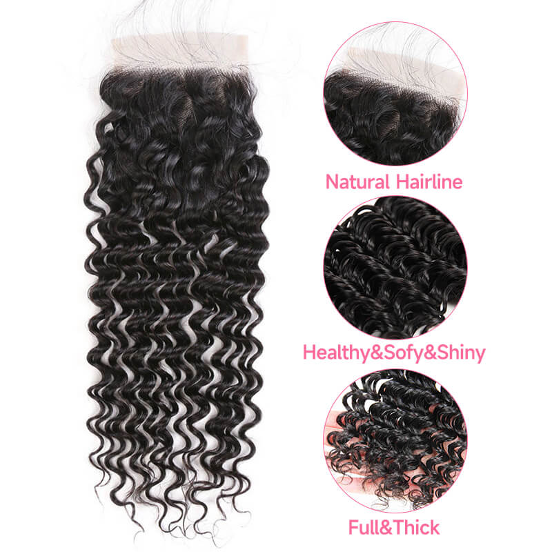 Missbuy 4x4 Lace Closure with 3 Bundles Deep Wave