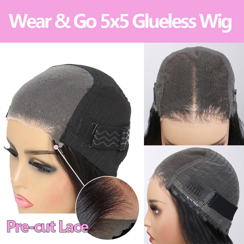 Missbuy 5x5 Lace Water Wave Wear & Go Pre-Cut Glueless Wig