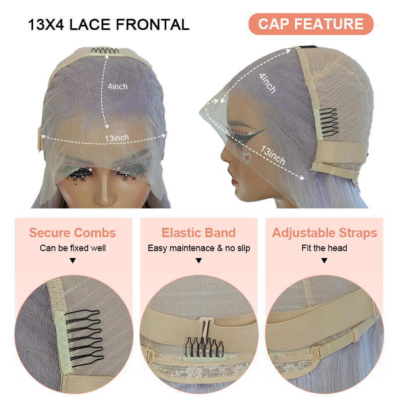 Missbuy Full Density 13x4 Lace Straight Silvery Grey Color Human Hair Wig