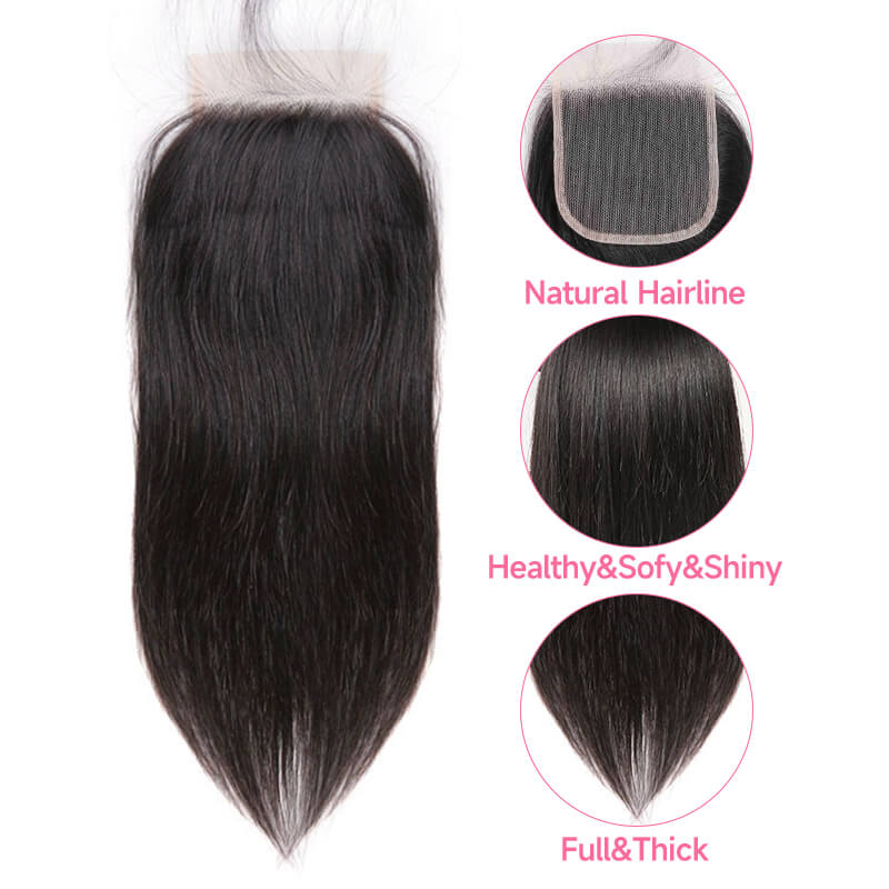 Missbuy 4x4 Lace Closure with 3 Bundles Straight