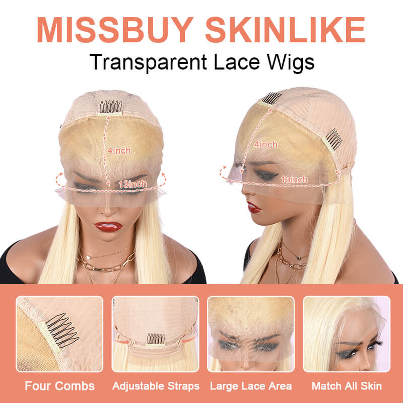 Missbuy 13x4 Lace Frontal High Quality 613 Blonde Color Human Hair Body Wave Wig
