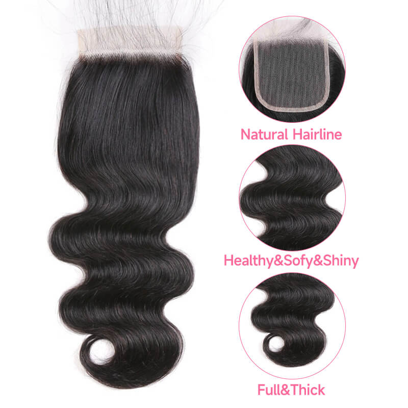 Missbuy 4x4 Lace Closure with 3 Bundles Body Wave