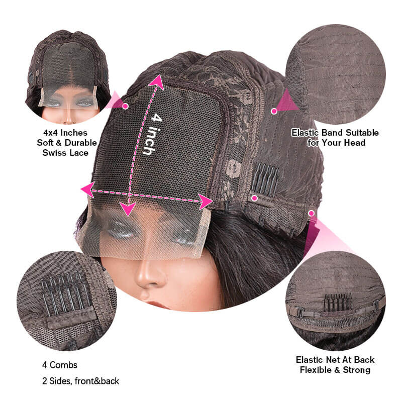 Missbuy 4x4 Lace Closure Water Wave Wig