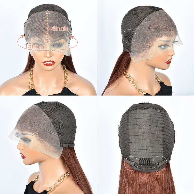 Missbuy 13x4 Lace Body Wave #33 Reddish Brown Color Human Hair Wig