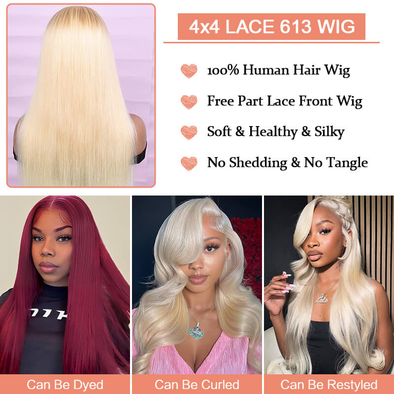 Missbuy 4x4 Closure Lace Straight 613 Blonde Color Human Hair Wig With Baby Hair