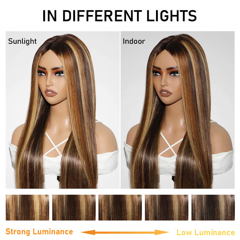 Missbuy 13x4 Transparent Lace Highlight Color Straight Human Hair Wig