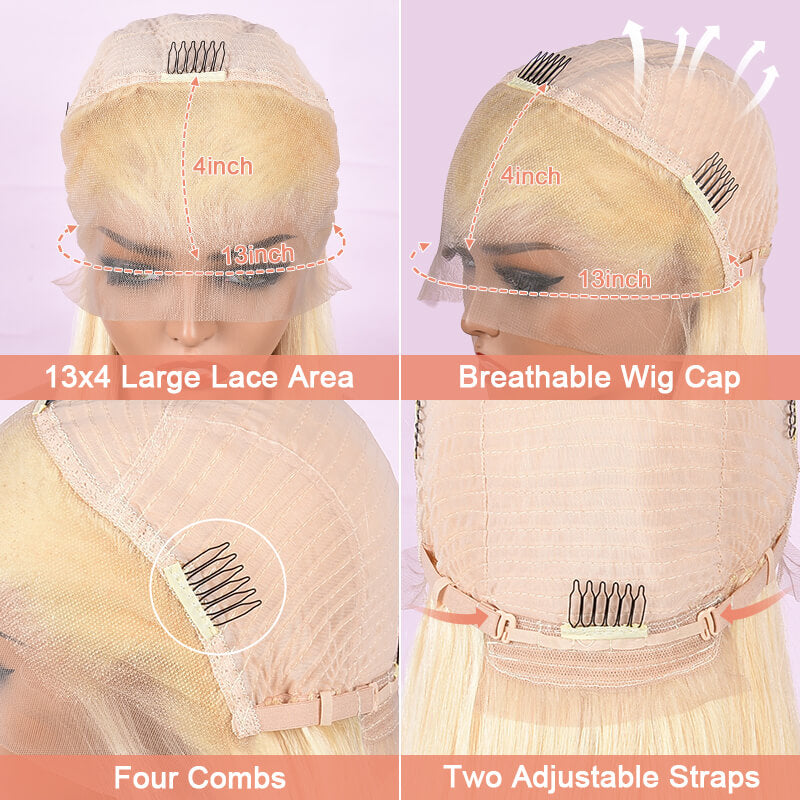 Missbuy 100% Virgin Human Hair 13x4 Lace Frontal Straight Blonde Wig
