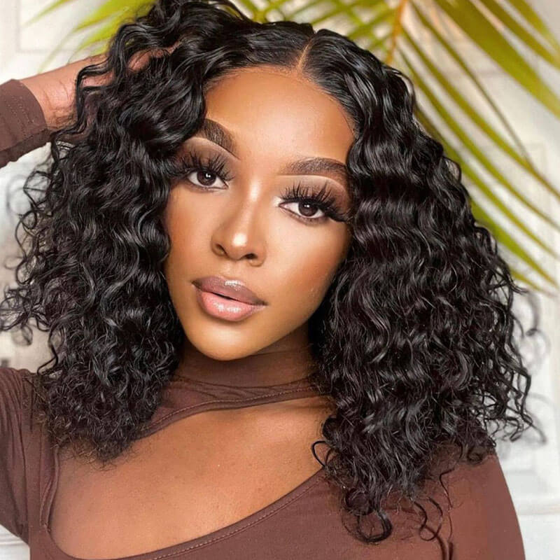 Missbuy 5x5 Pre Cut Lace Wear & Go Glueless Water Wave Short Bob Wig with Pre Bleached Knots