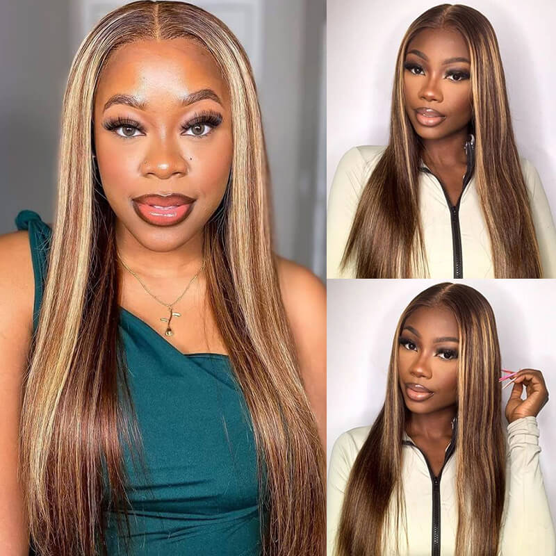 Missbuy 13x4 Transparent Lace Highlight Color Straight Human Hair Wig