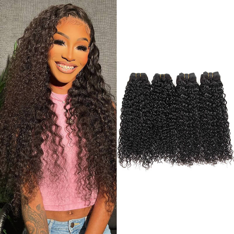Missbuy 4 pcs Kinky Curly Human Hair Bundles