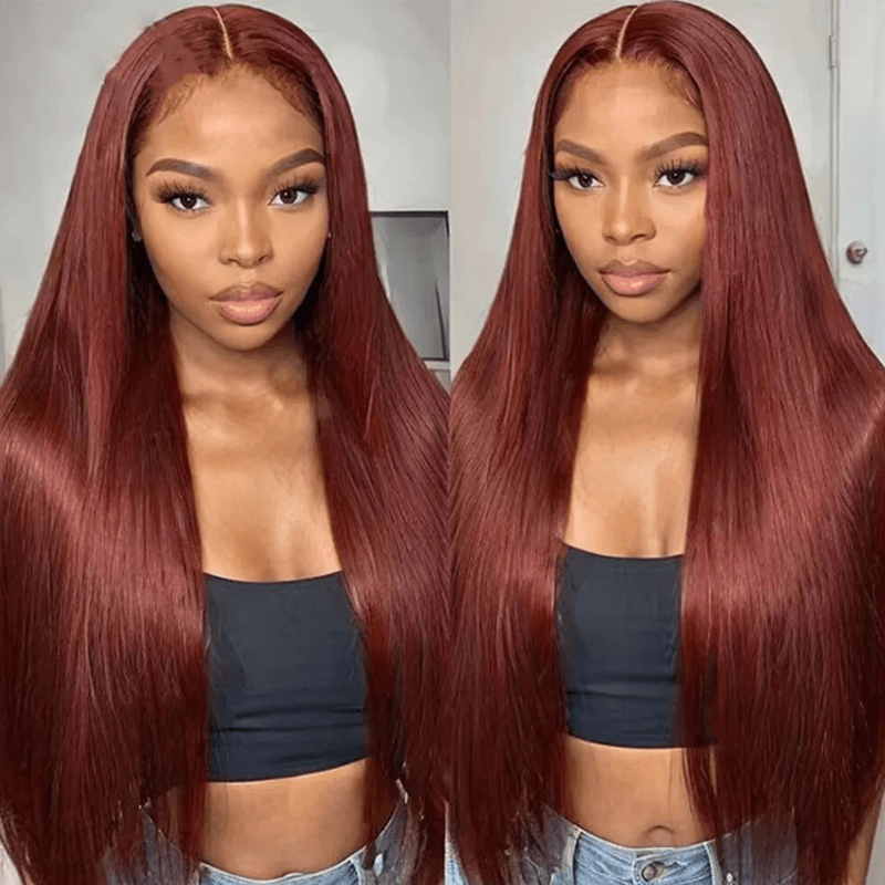 Missbuy #33 Reddish Brown Color Straight 13x4 Transparent Lace Front Wig