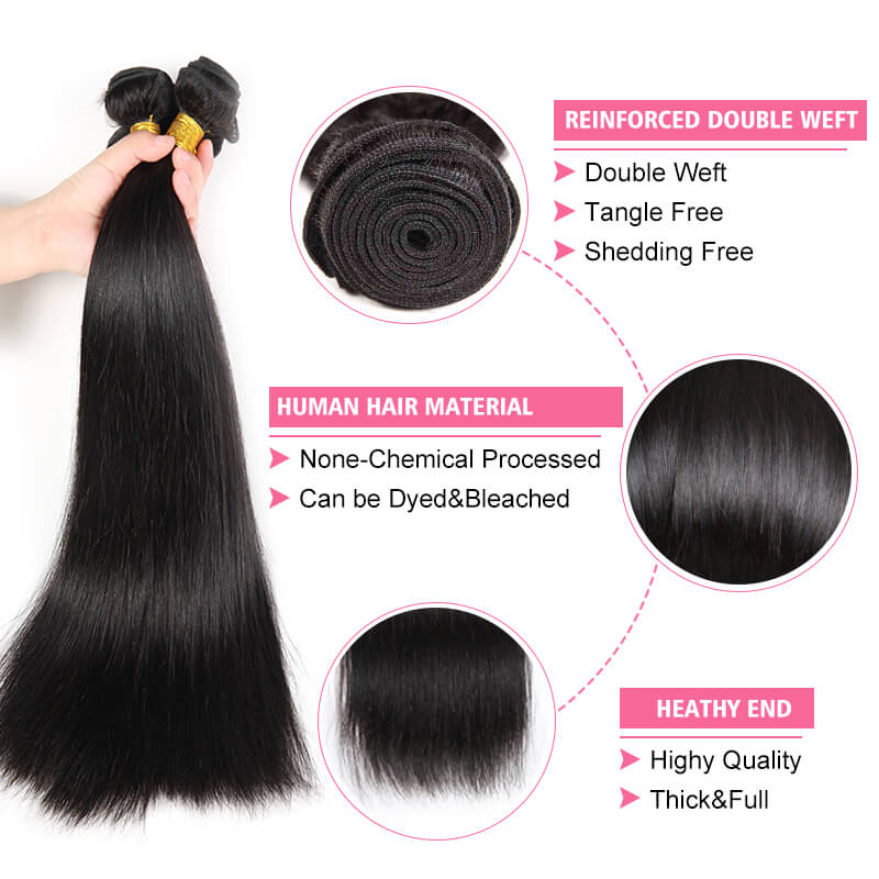 Missbuy 4 pcs Straight Human Hair Bundles