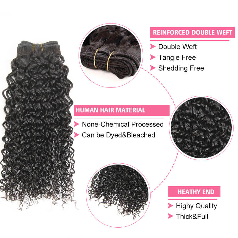 Missbuy 4 pcs Kinky Curly Human Hair Bundles