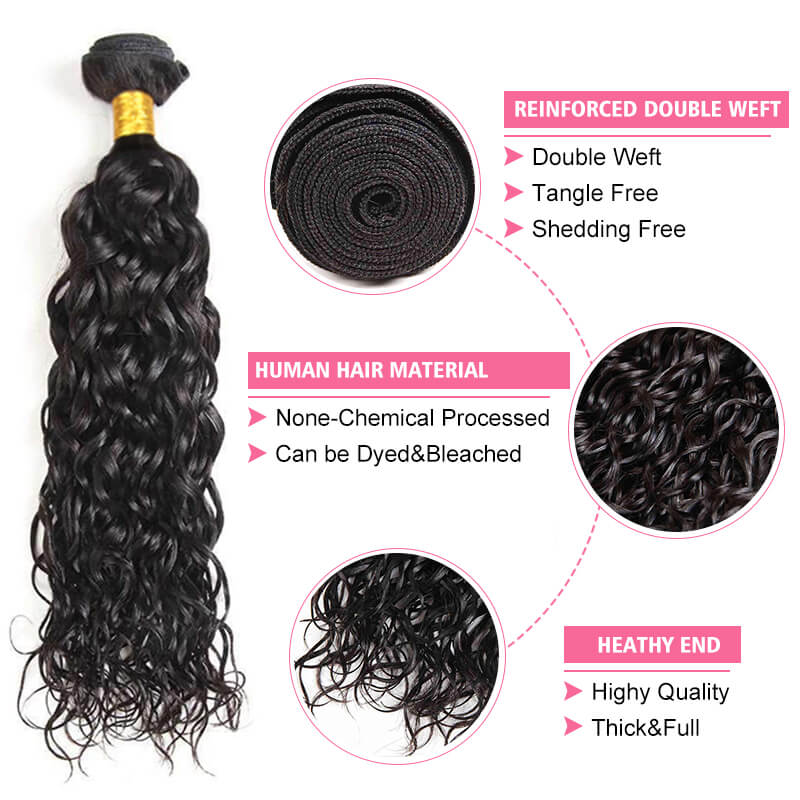 Missbuy 4 pcs Water Wave Human Hair Bundles