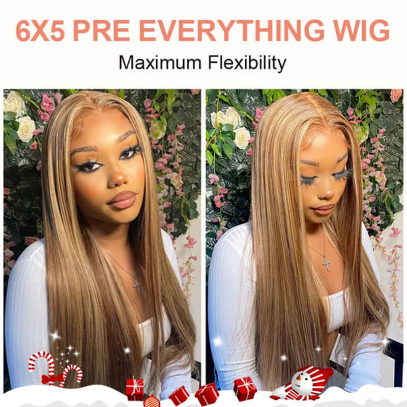 Missbuy 100% Virgin Human Hair Pre Everything 6x5 Lace P6/22 Color Straight Wear & Go Gluless Wig