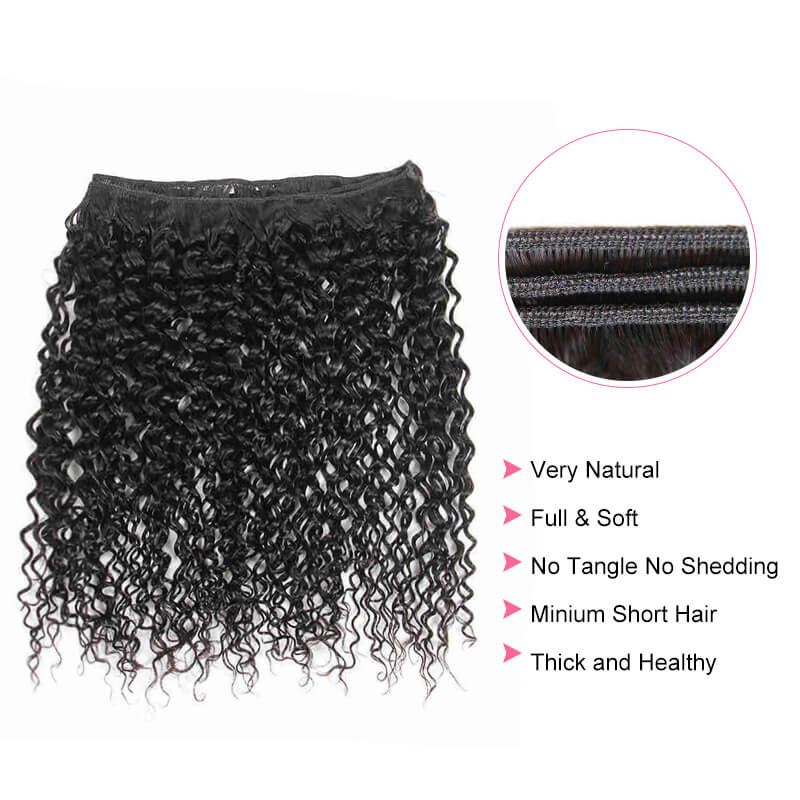 Missbuy 4 pcs Kinky Curly Human Hair Bundles