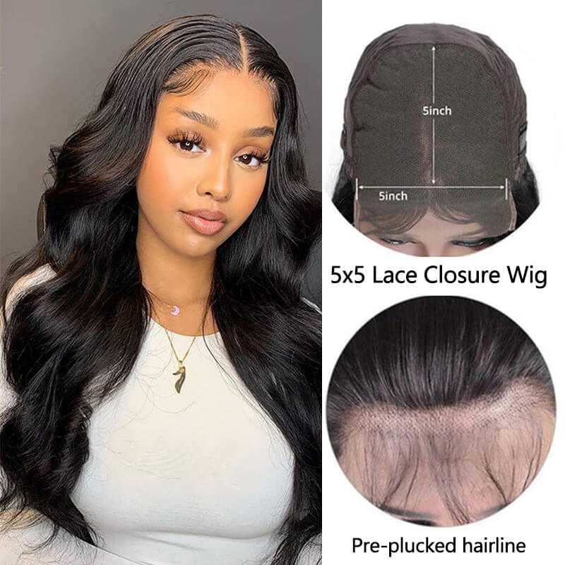 Missbuy 5X5 Lace Closure Body Wave Wig