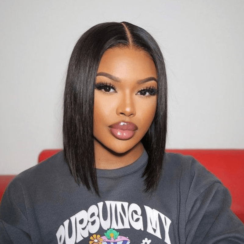 Missbuy 6x5 Lace Pre Plucked Straight Human Hair Short BoB Wig for Black Women