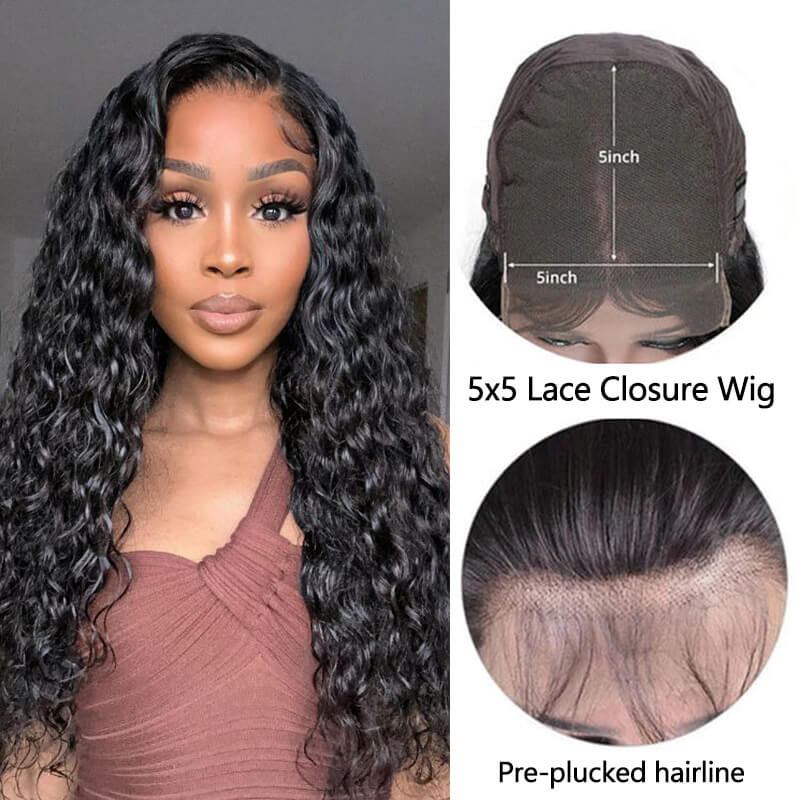 Missbuy 5X5 Lace Closure Water Wave Wig