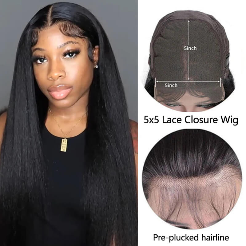 Missbuy 5X5 Lace Closure Yaki Straight Wig