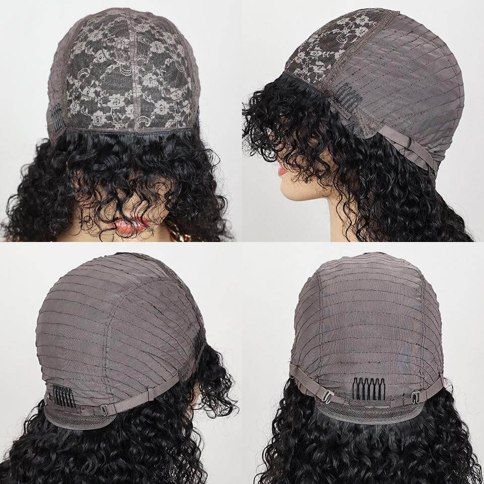 MissBuy Hair Shaggy Style Natural Color Curly Wig with Bangs Full Machine Made Wig