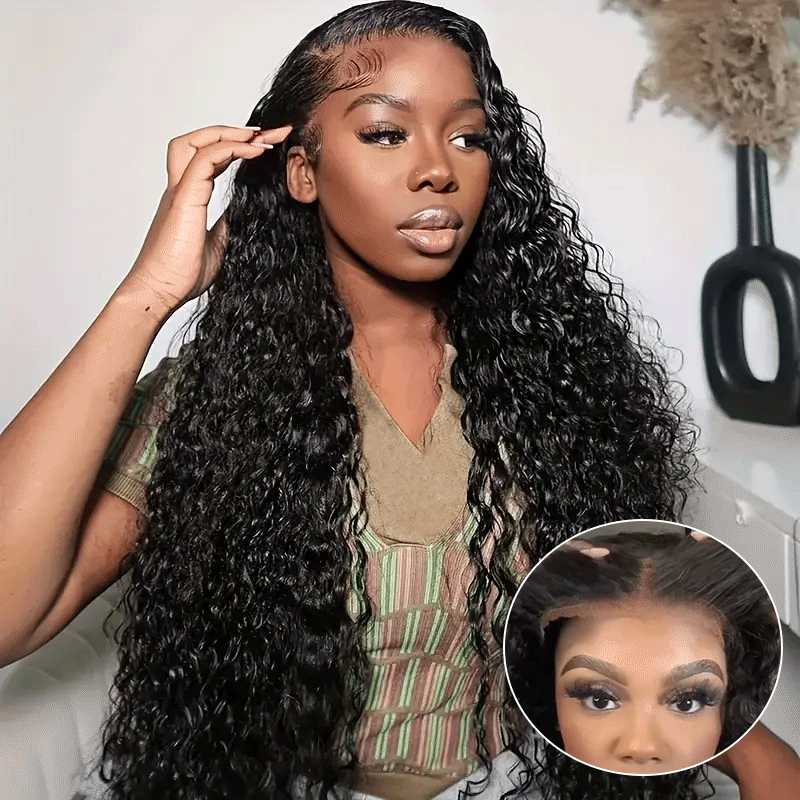 Missbuy 5x5 Lace Water Wave Wear & Go Pre-Cut Glueless Wig